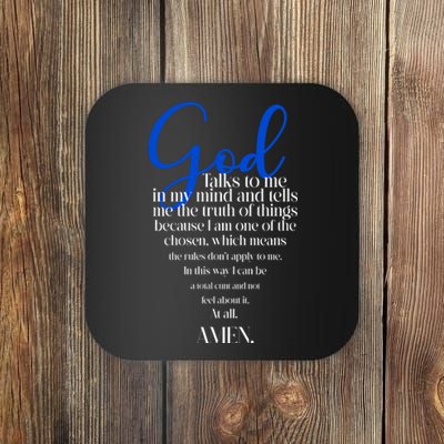 God Talks To Me Amen Funny Christian Coaster