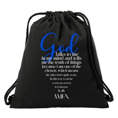 God Talks To Me Amen Funny Christian Drawstring Bag