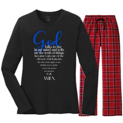 God Talks To Me Amen Funny Christian Women's Long Sleeve Flannel Pajama Set 