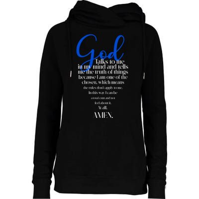 God Talks To Me Amen Funny Christian Womens Funnel Neck Pullover Hood