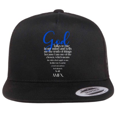 God Talks To Me Amen Funny Christian Flat Bill Trucker Hat