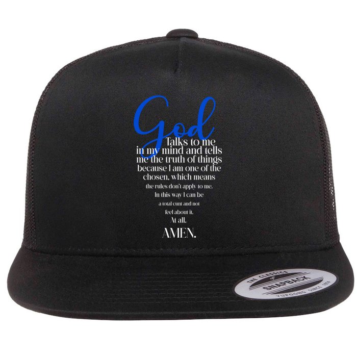 God Talks To Me Amen Funny Christian Flat Bill Trucker Hat