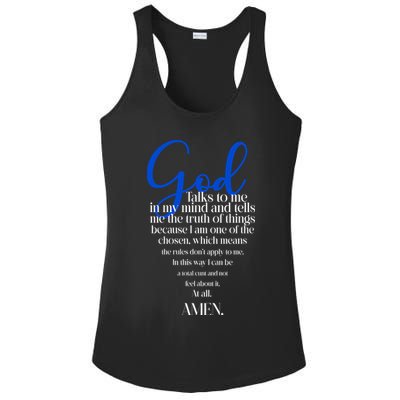 God Talks To Me Amen Funny Christian Ladies PosiCharge Competitor Racerback Tank