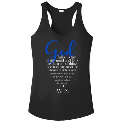 God Talks To Me Amen Funny Christian Ladies PosiCharge Competitor Racerback Tank