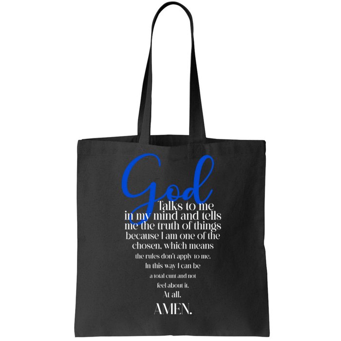 God Talks To Me Amen Funny Christian Tote Bag