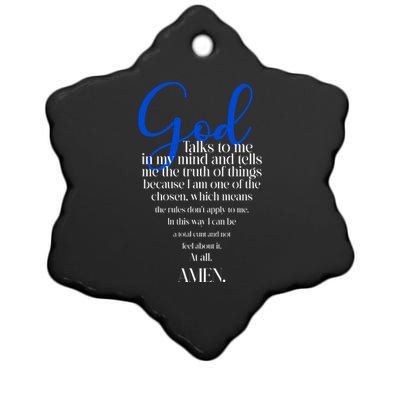 God Talks To Me Amen Funny Christian Ceramic Star Ornament