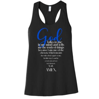 God Talks To Me Amen Funny Christian Women's Racerback Tank