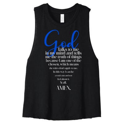 God Talks To Me Amen Funny Christian Women's Racerback Cropped Tank