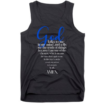 God Talks To Me Amen Funny Christian Tank Top