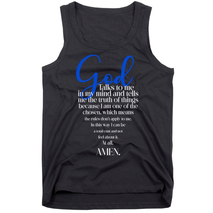 God Talks To Me Amen Funny Christian Tank Top