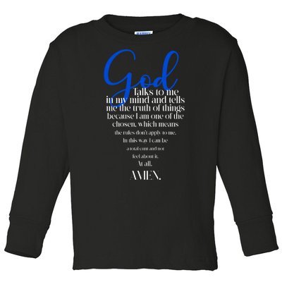 God Talks To Me Amen Funny Christian Toddler Long Sleeve Shirt