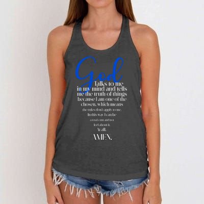 God Talks To Me Amen Funny Christian Women's Knotted Racerback Tank