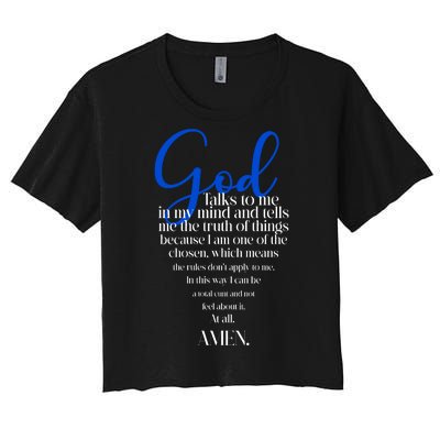 God Talks To Me Amen Funny Christian Women's Crop Top Tee