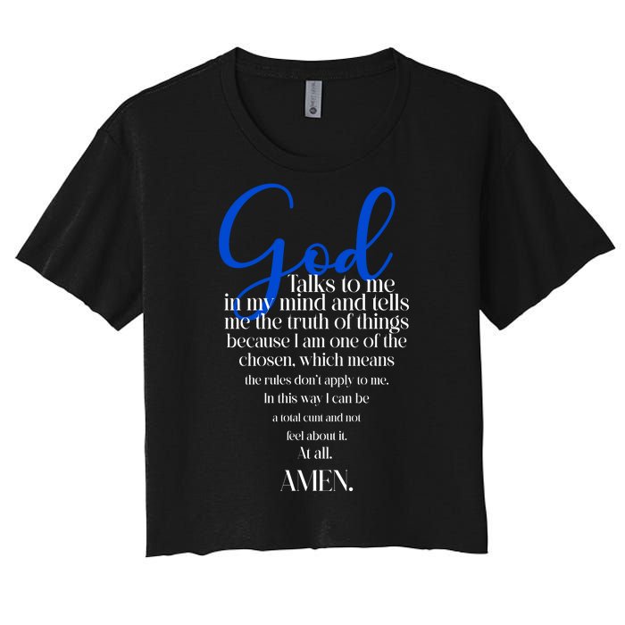 God Talks To Me Amen Funny Christian Women's Crop Top Tee