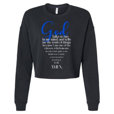 God Talks To Me Amen Funny Christian Cropped Pullover Crew