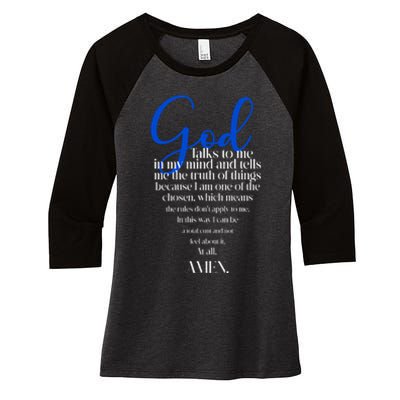 God Talks To Me Amen Funny Christian Women's Tri-Blend 3/4-Sleeve Raglan Shirt