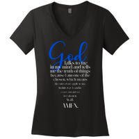 God Talks To Me Amen Funny Christian Women's V-Neck T-Shirt