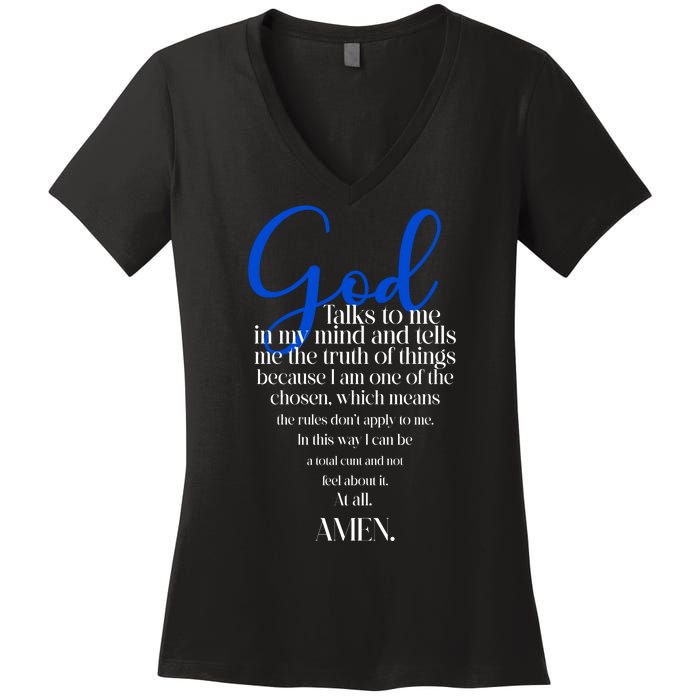 God Talks To Me Amen Funny Christian Women's V-Neck T-Shirt