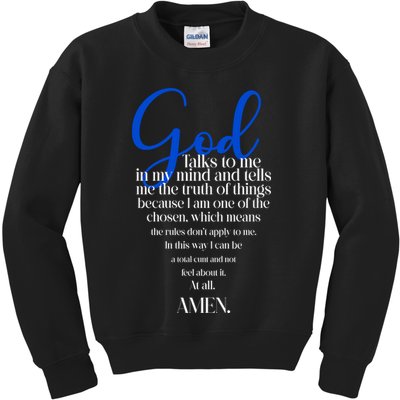 God Talks To Me Amen Funny Christian Kids Sweatshirt