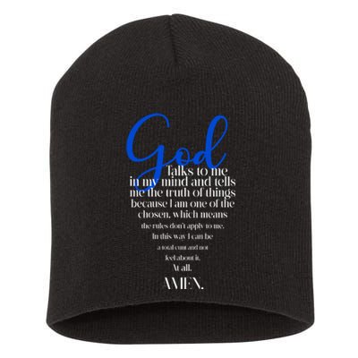 God Talks To Me Amen Funny Christian Short Acrylic Beanie