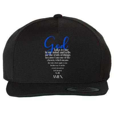 God Talks To Me Amen Funny Christian Wool Snapback Cap