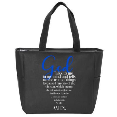 God Talks To Me Amen Funny Christian Zip Tote Bag