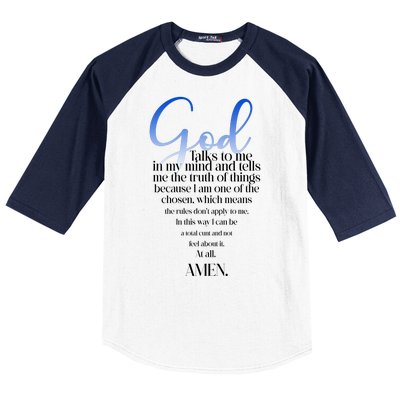 God Talks To Me Amen Funny Christian Baseball Sleeve Shirt