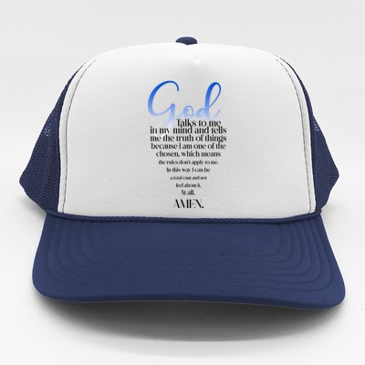 God Talks To Me Amen Funny Christian Trucker Hat