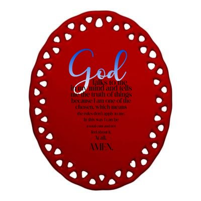 God Talks To Me Amen Funny Christian Ceramic Oval Ornament