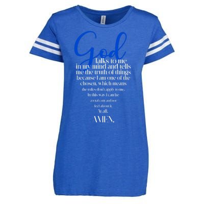 God Talks To Me Amen Funny Christian Enza Ladies Jersey Football T-Shirt