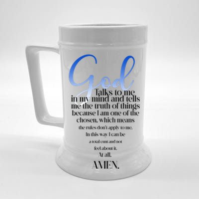 God Talks To Me Amen Funny Christian Beer Stein