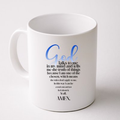 God Talks To Me Amen Funny Christian Coffee Mug