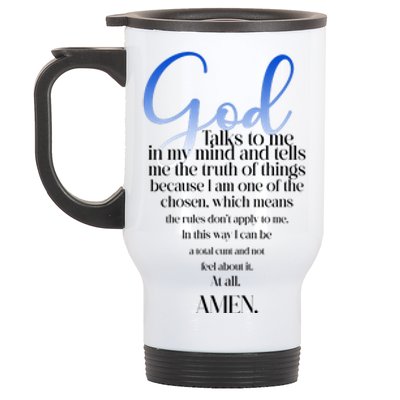 God Talks To Me Amen Funny Christian Stainless Steel Travel Mug