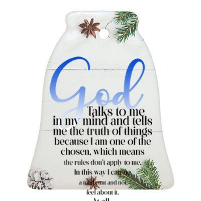 God Talks To Me Amen Funny Christian Ceramic Bell Ornament