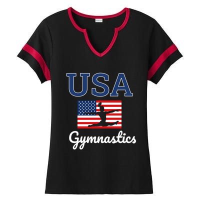 Girl Tumbling Team Gear Gymnast Gymnastics Usa American Flag Cute Gift Ladies Halftime Notch Neck Tee