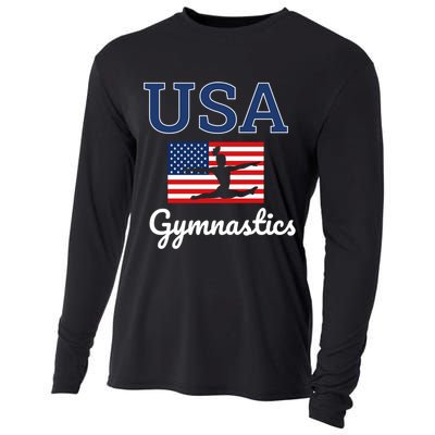 Girl Tumbling Team Gear Gymnast Gymnastics Usa American Flag Cute Gift Cooling Performance Long Sleeve Crew