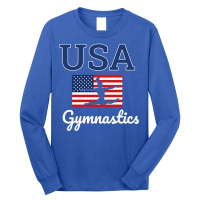 Girl Tumbling Team Gear Gymnast Gymnastics Usa American Flag Cute Gift Long Sleeve Shirt