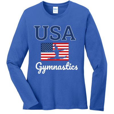 Girl Tumbling Team Gear Gymnast Gymnastics Usa American Flag Cute Gift Ladies Long Sleeve Shirt