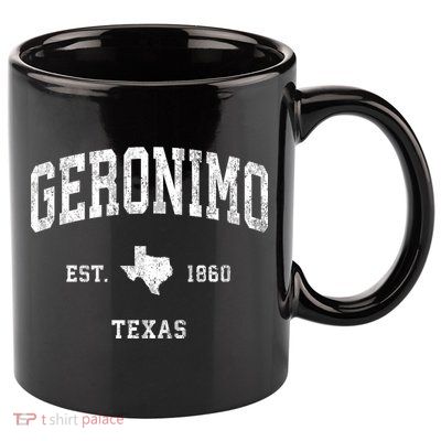 Geronimo Texas Tx Vintage Athletic 11oz C Handle Ceramic Mug