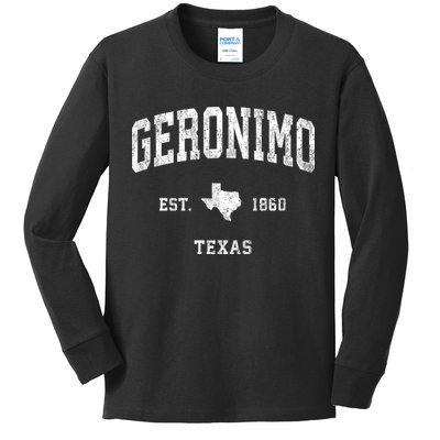 Geronimo Texas Tx Vintage Athletic Kids Long Sleeve Shirt