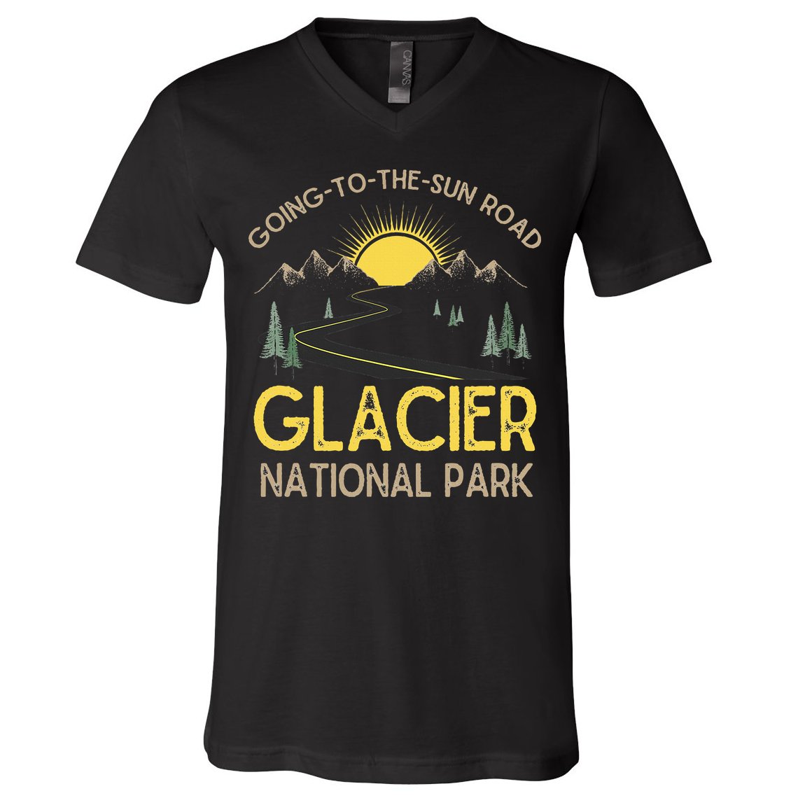 Going To The Sun Road Glacier National Park Retro Montana V-Neck T-Shirt