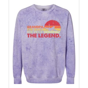 Grandpa The The Pilot The Legend Aviator Father Gift Colorblast Crewneck Sweatshirt