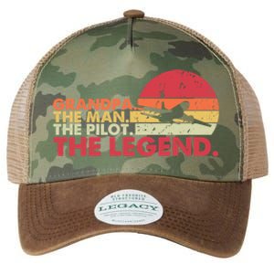 Grandpa The The Pilot The Legend Aviator Father Gift Legacy Tie Dye Trucker Hat