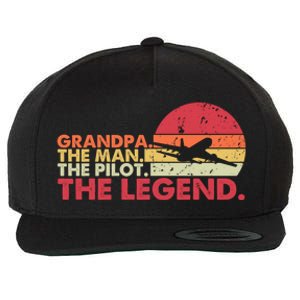 Grandpa The The Pilot The Legend Aviator Father Gift Wool Snapback Cap