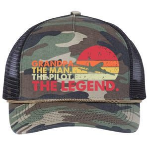 Grandpa The The Pilot The Legend Aviator Father Gift Retro Rope Trucker Hat Cap