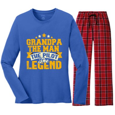 Grandpa The The Pilot The Legend Grandpa Meaningful Gift Gift Women's Long Sleeve Flannel Pajama Set 