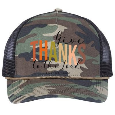 Give Thank To The Lord Psalms 1061 Christian Thanksgiving Retro Rope Trucker Hat Cap