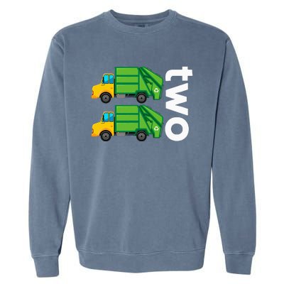 Garbage Truck Trash 2 Years Old 2nd Birthday Cool Party Garment-Dyed Sweatshirt