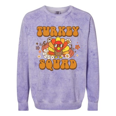 Groovy Thankful Turkey Squad Gift Thanksgiving Cute Turkey Gift Colorblast Crewneck Sweatshirt