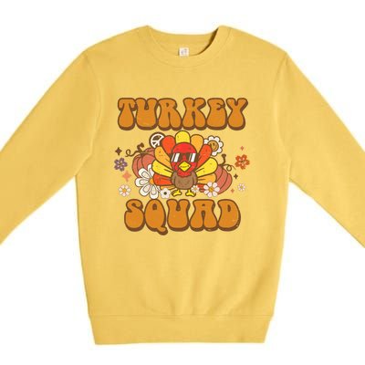 Groovy Thankful Turkey Squad Gift Thanksgiving Cute Turkey Gift Premium Crewneck Sweatshirt